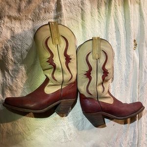 Frye Red and White Cowboy Boots size 6.5